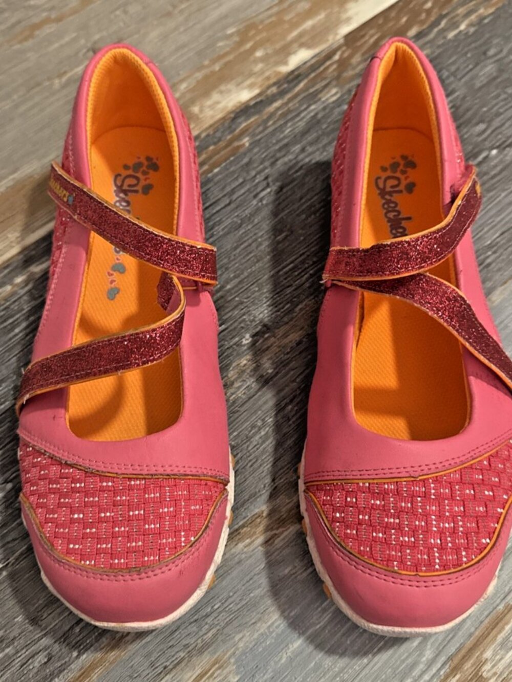 Skechers Girls Mary Jane Sneakers Pink Metallic Dazzle Size 4.5 Adjustable Strap - Picture 6 of 9